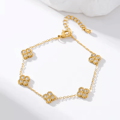 Golden Flower Clover Zircon Bracelet - Moiko