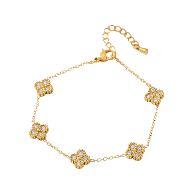 Golden Flower Clover Zircon Bracelet - Moiko