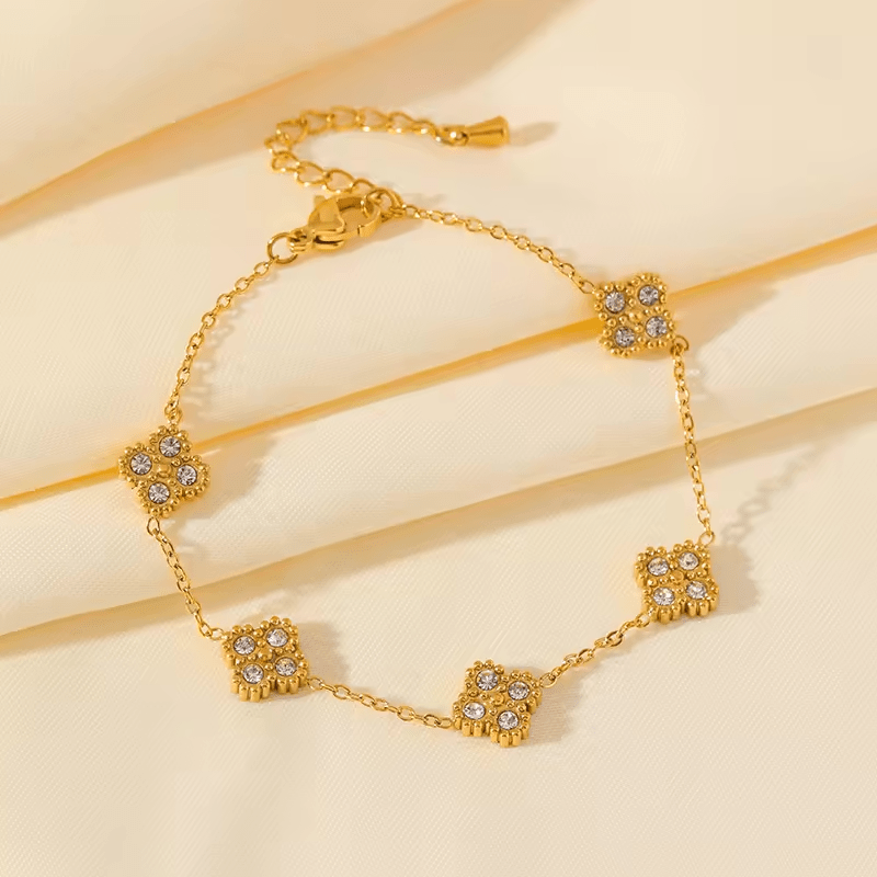 Golden Flower Clover Zircon Bracelet - Moiko